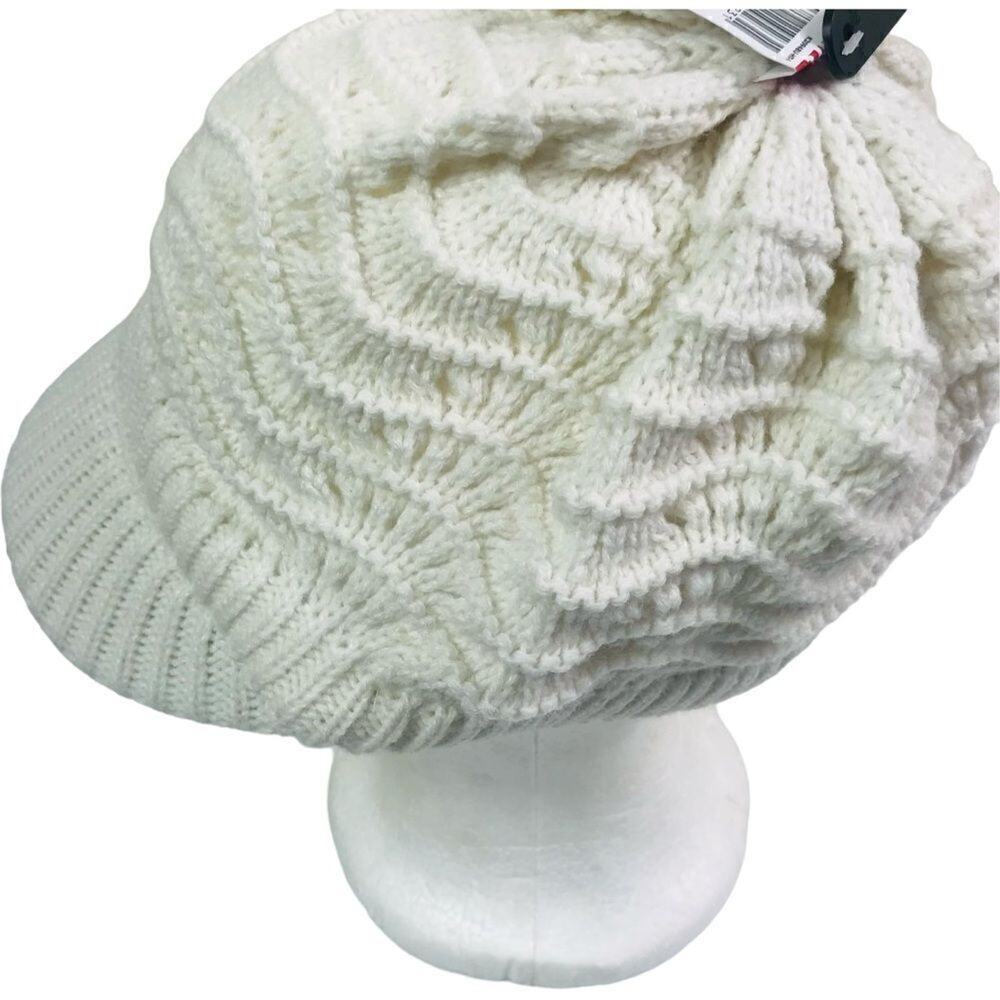 Off White Cable Knit Hat with Visor